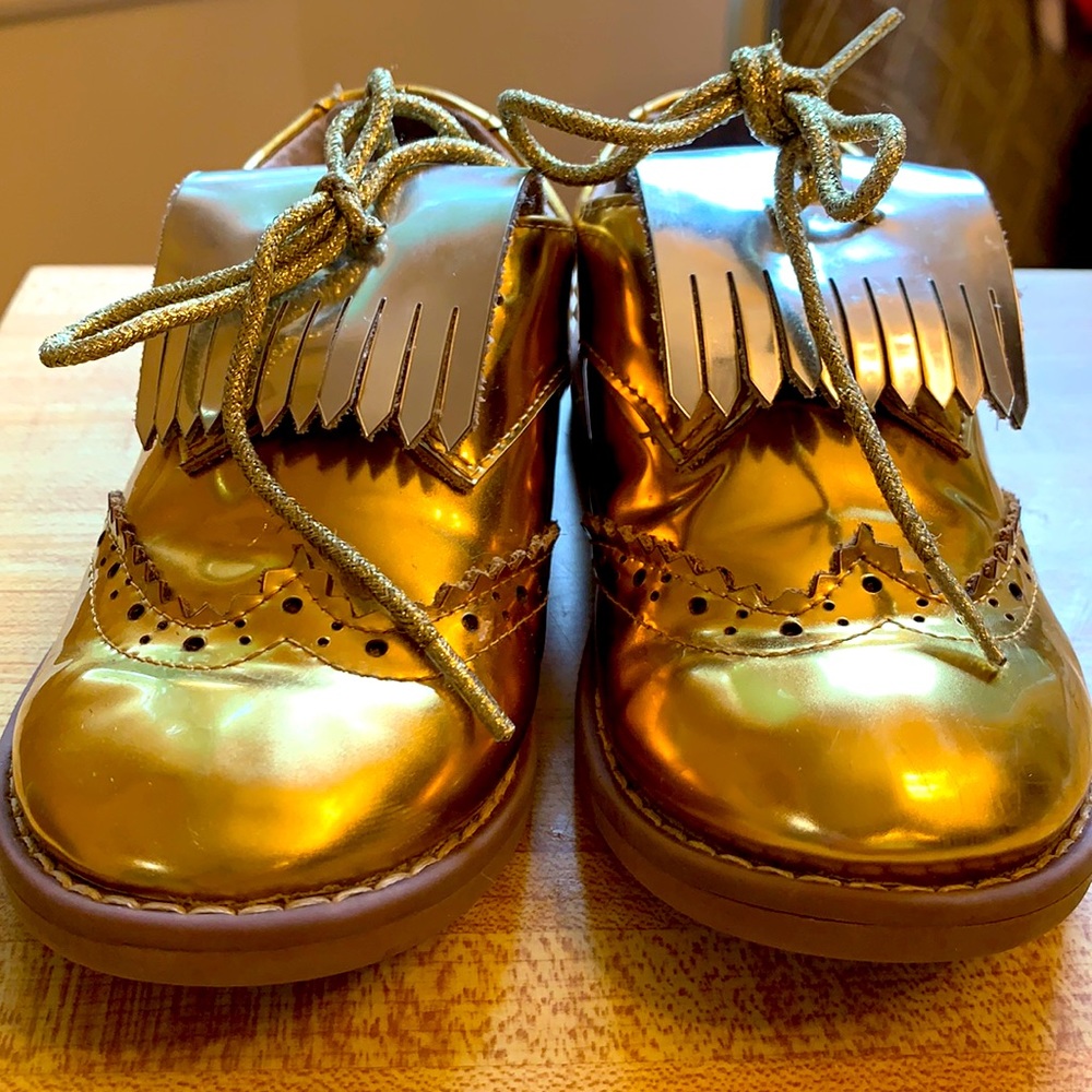 Gold and silver fringed shoes, 9T boys or girls